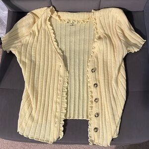 Cropped yellow ribbed cardigan